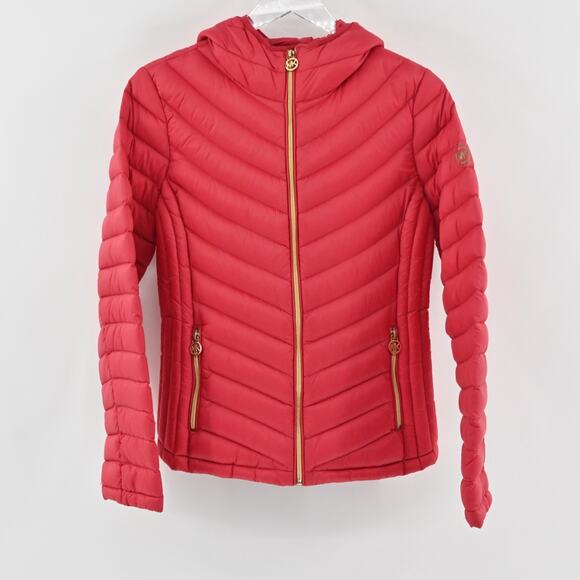 Michael Kors Womens Down Filled Puffer Jacket Size S Packable Hooded Lightweight - Picture 1 of 13